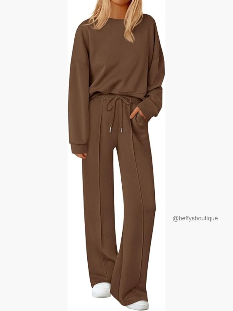 Women's Long Sleeve Sweatshirt & Wide Leg Pants Loungewear Set Size S